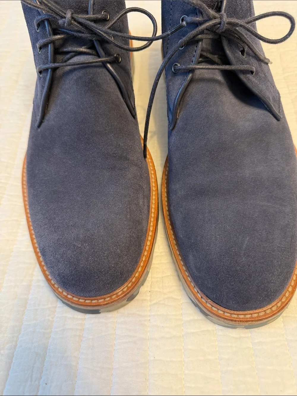 Aquatalia Men's Navy Suede Chukka Boots with Camo Rubber Sole 10.5 US